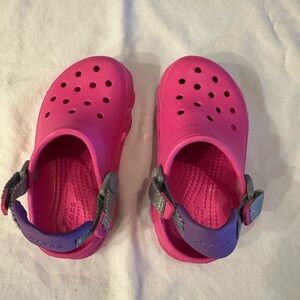 Crocs Kids Pink Clog Sandals with Purple Strap